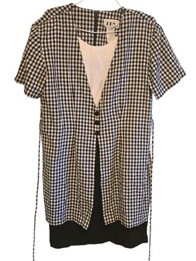 Vintage 90s DBY Ltd. Black and White Gingham Short-Sleeve Dress